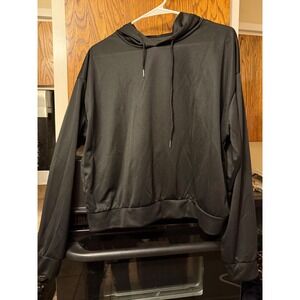 Womens Black Cropped Hoodie Cutout Back 'FREEDOM' Graphic Size‎ XL